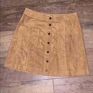 Suede Button Front Skirt
